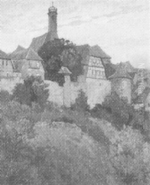 Rothenburg Of Der Tauber, Blick Auf Die Stadtmauer Und Johanniskirche Oil Painting by Helmut Skarbina