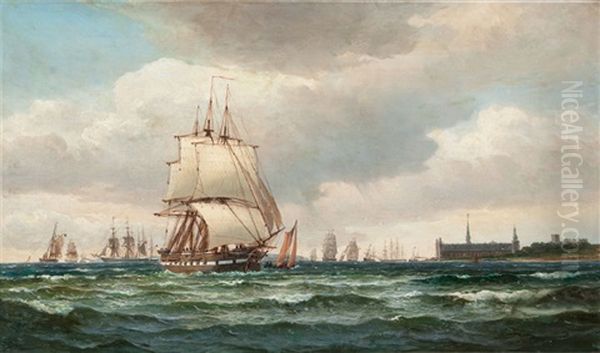 Reger Schiffsverkehr Vor Schlos Kronborg Oil Painting by Edvard Skari