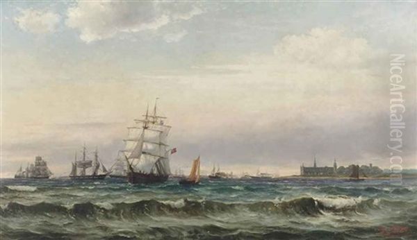 A View Of The Oresund With Kronborg Castle Oil Painting by Edvard Skari