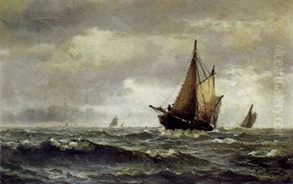 Marine Med Fiskekutter Oil Painting by Edvard Skari