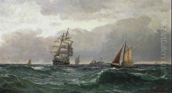 Marine, Skibe Pa Havet Oil Painting by Edvard Skari