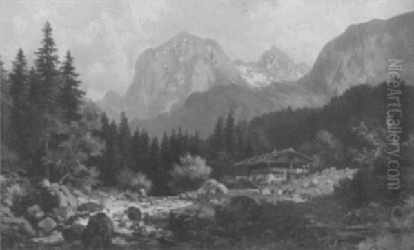 Motiv Aus Der Ramsauo Oil Painting by Ludwig Skell