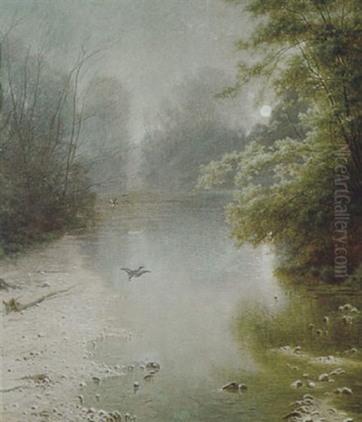 Weiher Im Mondlicht Oil Painting by Ludwig Skell