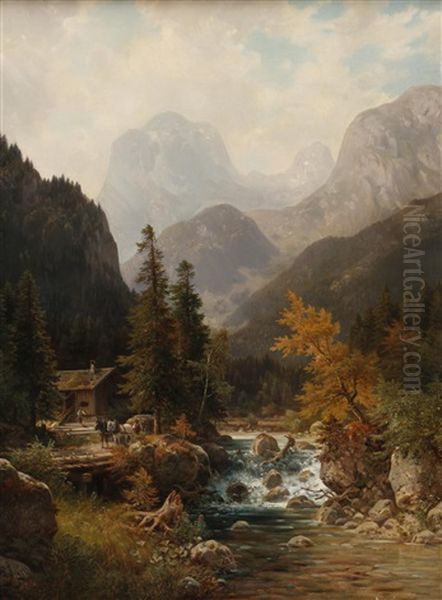 Motiv Aus Der Ramsau Oil Painting by Ludwig Skell