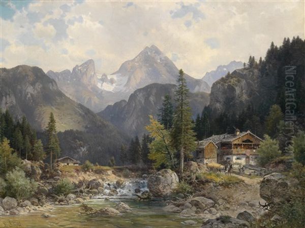 Bei Berchtesgaden Oil Painting by Ludwig Skell