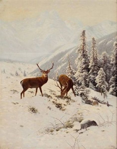 Zur Winterzeit Im Otztal Bei Oberstdorf - Wintermorgen Oil Painting by Ludwig Skell