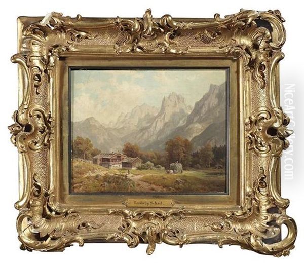 Vorgebirgslandschaft Mit Blick Auf Den Wilden Kaiser In Tirol, Osterreich (+ Sommerliches Ufer Am Weslinger See Bei Munchen; Pair) Oil Painting by Ludwig Skell