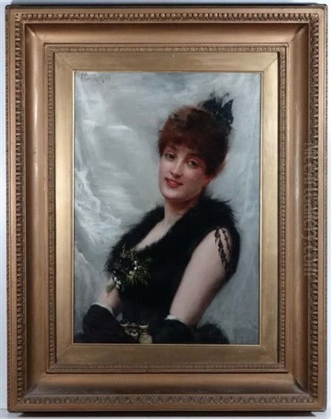 Fine Portrait Of A Red Haired Lady, Dressed Wearing Some Whitby Jet And Holding A Pair Of Theatre Glasses Oil Painting by Frank Markham Skipworth