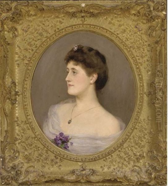 Portrait Of Countess Jeanne Augusta Skipwith In Evening Dress With Violets Attached To Her Dress Oil Painting by Frank Markham Skipworth