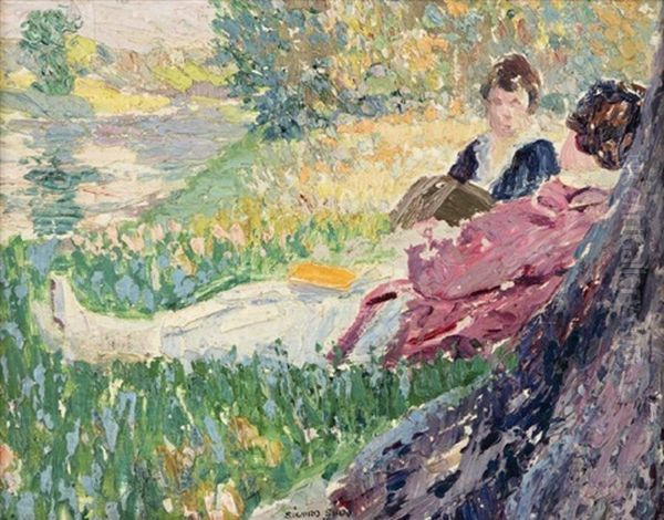 Figures Resting Beneath A Tree Oil Painting by Sigurd Skou