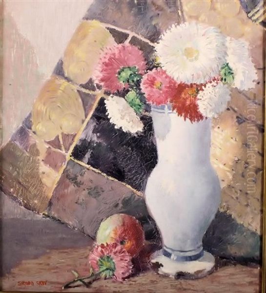 Bouquet In White Vase Oil Painting by Sigurd Skou