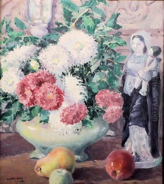 Floral Still Life With Figurine Oil Painting by Sigurd Skou