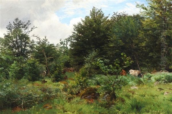 Grassing Cattle In A Glade Oil Painting by Joakim Frederik Skovgaard