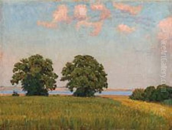 Landscape With Pink Skies Oil Painting by Joakim Frederik Skovgaard