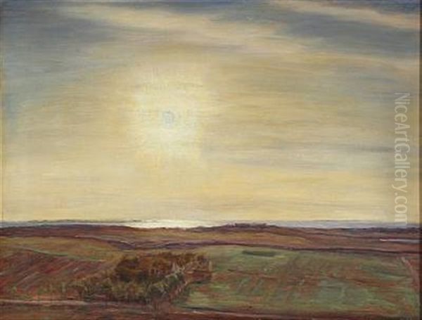 Sun Over A Landscape Oil Painting by Joakim Frederik Skovgaard