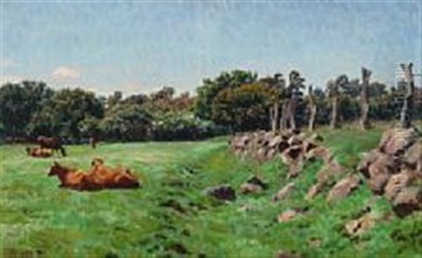 Landscape With Cows Oil Painting by Niels Kristian Skovgaard