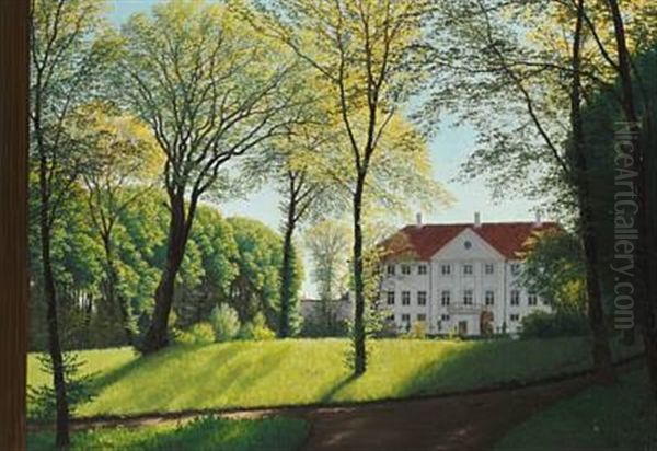 Summer Day In The Park At The Manor Oil Painting by Niels Kristian Skovgaard