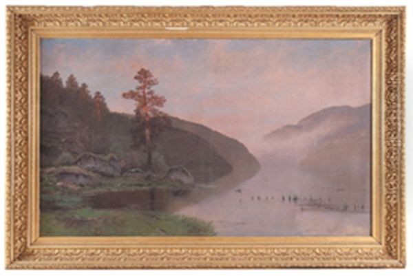 Skumring Ved Tjernet Oil Painting by Ludvig Skramstad