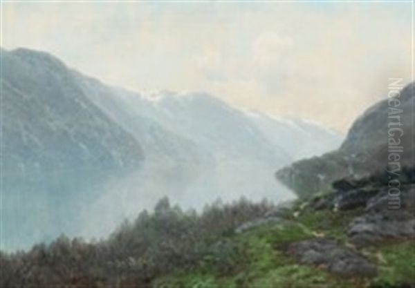 Mountain Scenery Oil Painting by Ludvig Skramstad