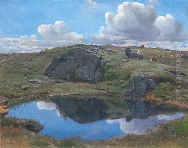 Budeie Til Fjells Oil Painting by Christian Eriksen Skredsvig