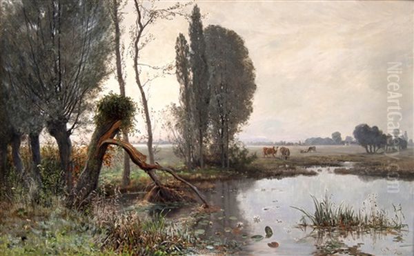 Landskap Med Kuer Oil Painting by Christian Eriksen Skredsvig