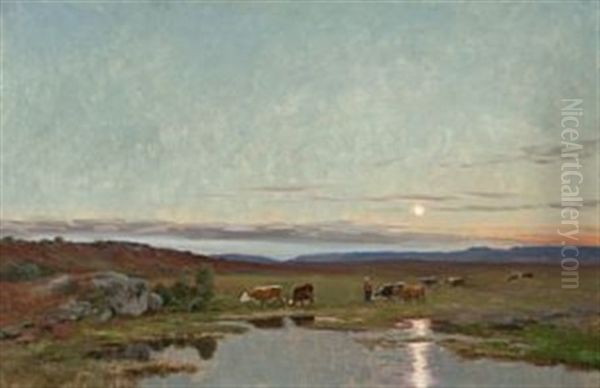 Landskap Med Kuer, Norefjell Oil Painting by Christian Eriksen Skredsvig