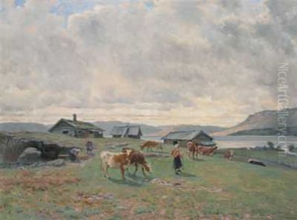 Morgenstemning Pa Holmvassbu Oil Painting by Christian Eriksen Skredsvig