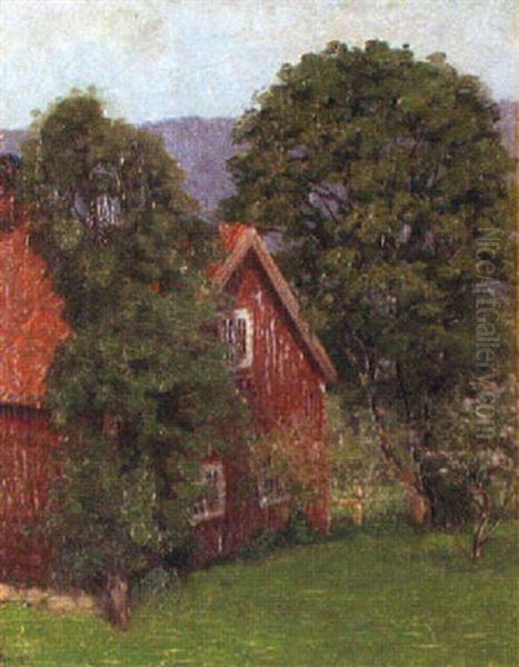 Idyllisk Hage Med Hus Oil Painting by Christian Eriksen Skredsvig