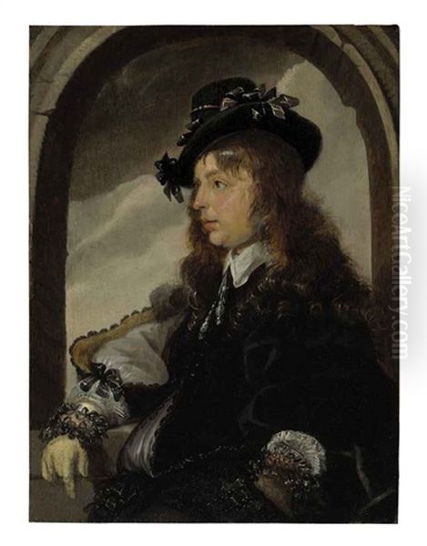 Portrait Of Gentleman (self-portrait?) In Black Fancy Costume Oil Painting by Karel Slabbaert