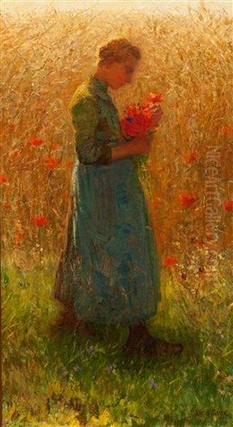 Girl In Wheatfield With Poppies Oil Painting by Frans Slager