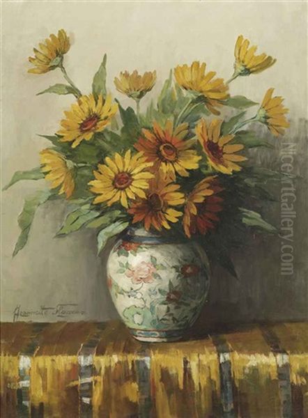 A Still Life With Flowers In A Vase Oil Painting by Jeannette Slager