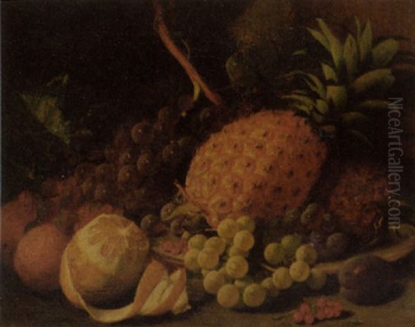 Pineapples, Grapes, Redcurrants, Oranges, A Lemon, And A Plum, On A Plate Oil Painting by Charles Henry Slater