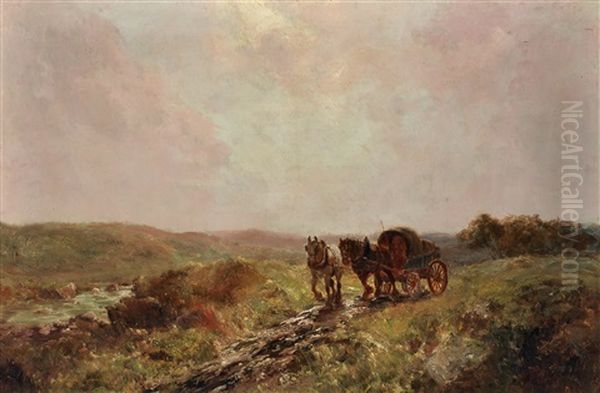 A Horse Cart On An Upland Road Oil Painting by John Falconar Slater