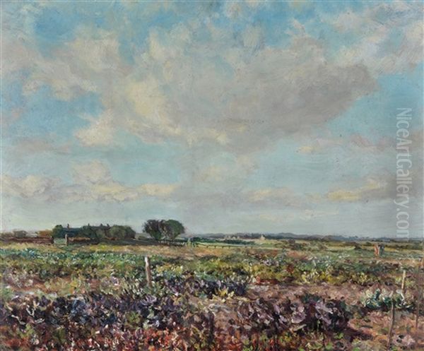 A North Tyneside Farm With Vegetables Growing In A Field In The Foreground Oil Painting by John Falconar Slater