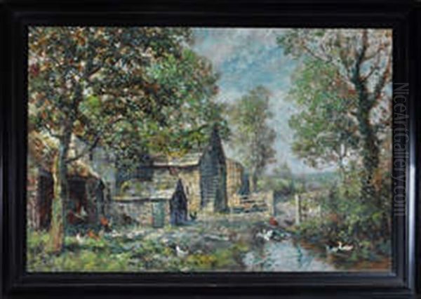 A Farmyard With A Duck Pond Oil Painting by John Falconar Slater