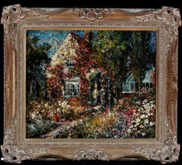 An Impressionistic Summer Garden Oil Painting by John Falconar Slater