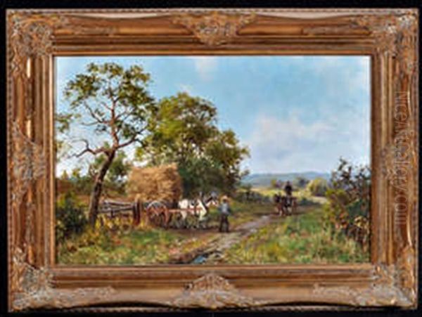 Two Horse Carts On A Country Road Oil Painting by John Falconar Slater