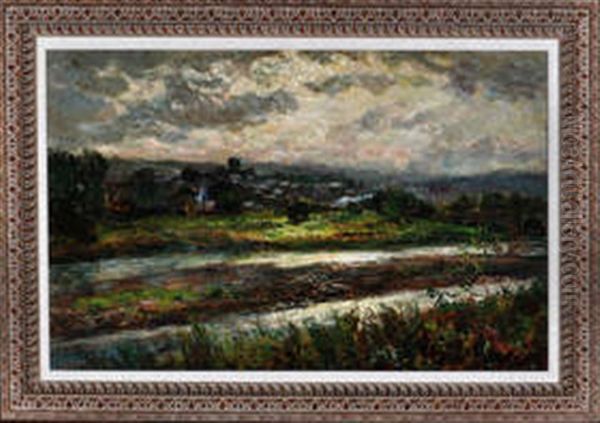 A Panoramic View Of Hexham From The South Side Of The River Oil Painting by John Falconar Slater