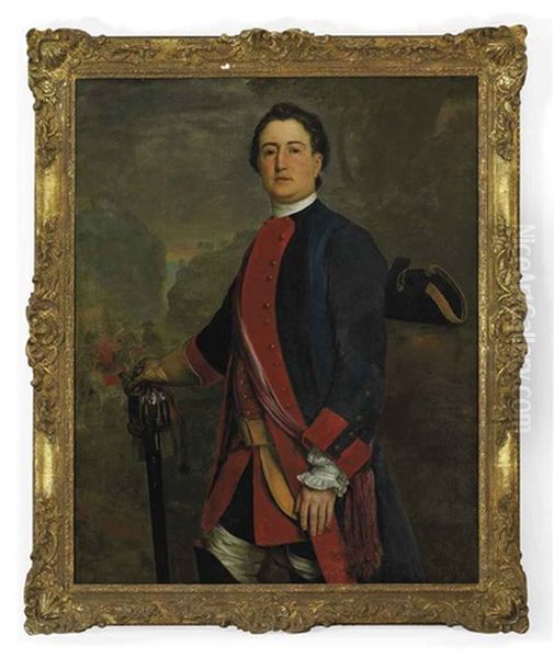 Portrait Of Captain John Long Bateman, Captain In Colonel Ponsonby's Independent Regiment, In Uniform, Holding His Sword Hilt And Glove In His... Oil Painting by Stephen Slaughter