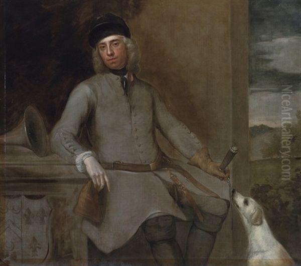 Portrait Of Charles Wither, Of Hall, Hampshire, In Hunting Dress, With A Hound Oil Painting by Stephen Slaughter