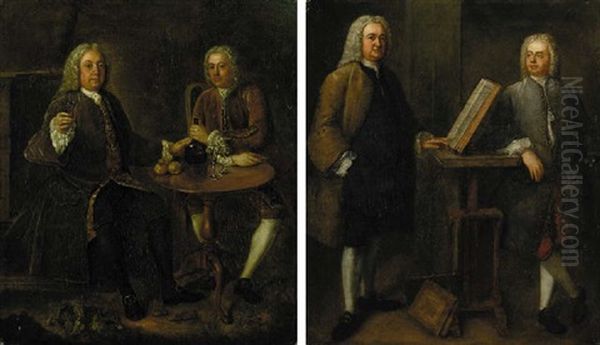 Portrait Of Two Gentlemen Seated At A Table, Raising A Toast, In A Garden Oil Painting by Stephen Slaughter