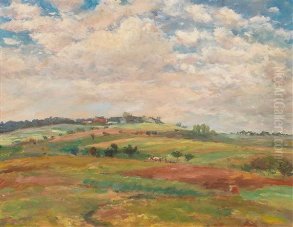 Pasture Landscape In The Summer Light Oil Painting by Antonin Slavicek