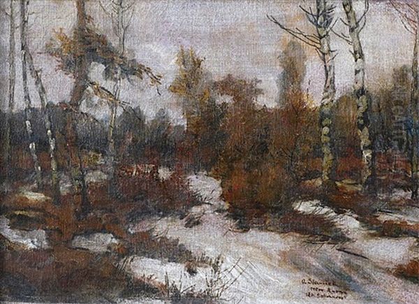 Lesni Zimni Krajina Oil Painting by Antonin Slavicek