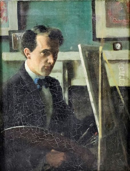 Self Portrait Of The Artist As Young Man Standing By An Easel Oil Painting by James Sinton Sleator