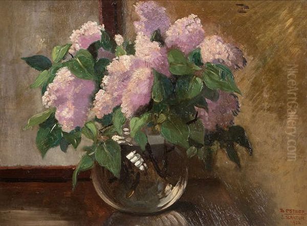 Lilacs In A Glass Vase Oil Painting by James Sinton Sleator