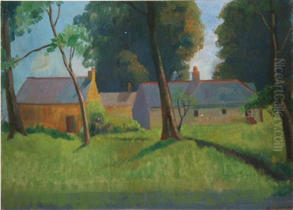 Farm Buildings In Wooded Landscape Oil Painting by James Sinton Sleator