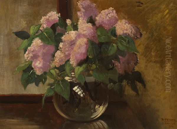 Lilac's In A Glass Vase Oil Painting by James Sinton Sleator