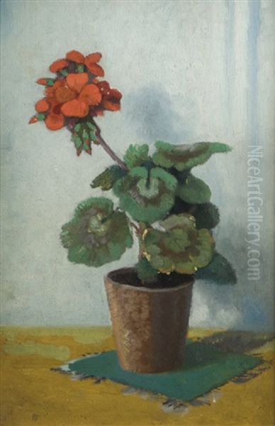 Still Life Of A Geranium In A Pot (study) Oil Painting by James Sinton Sleator