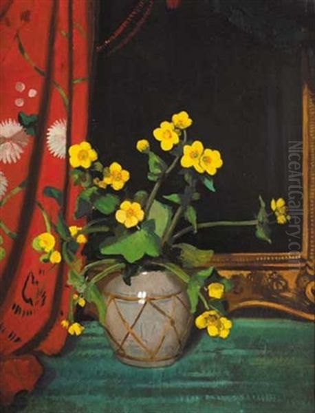 Still Life With Cyclamen In A Vase Oil Painting by James Sinton Sleator