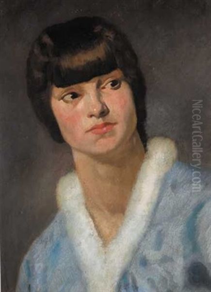 Young Woman In A Fur-collared Wrap Oil Painting by James Sinton Sleator